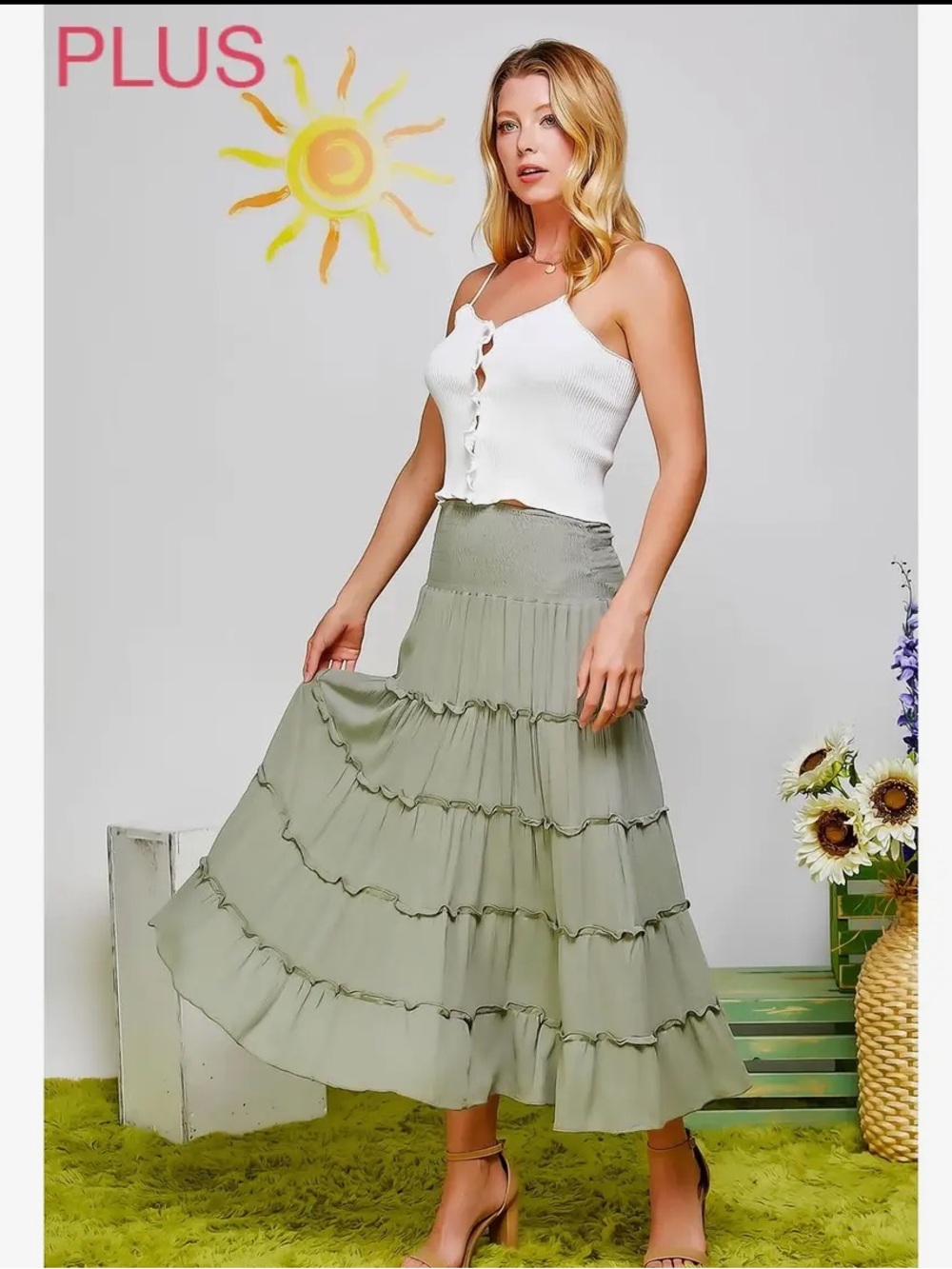 Tiered Olive Green Convertible Maxi Skirt/Dress